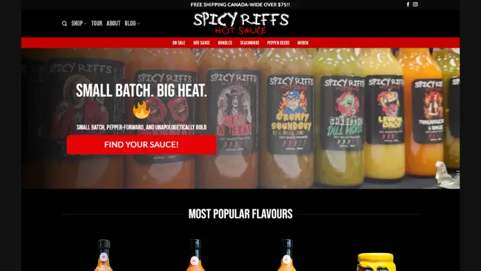Spicy Riffs Hot Sauce website screenshot